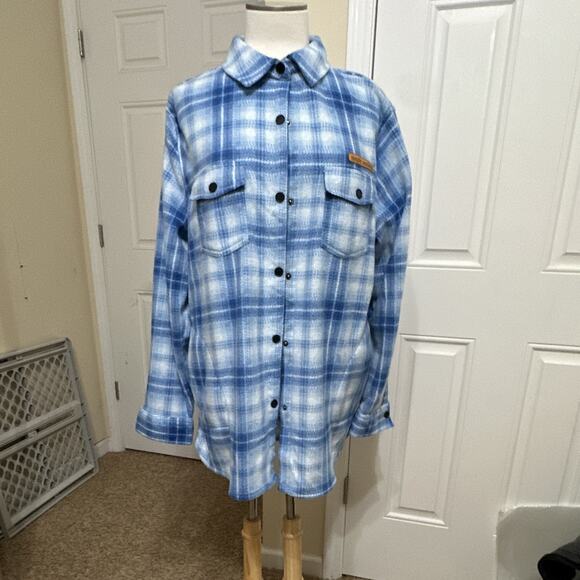 Simply Southern Tops - Simply Southern Women’s Blue/White Plaid Shacket Jacket Button Front Collared XL